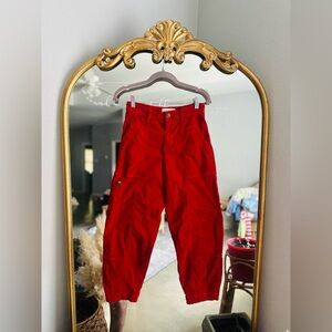 Anthropologie velour red ballon crop pants size 0